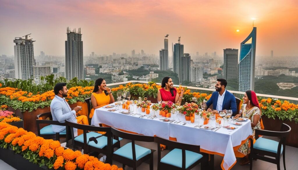Bangalore rooftop dining with cityscape views