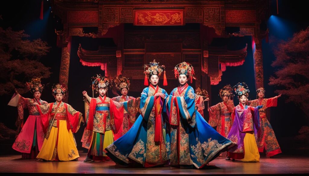 Chinese opera performers in colorful costumes