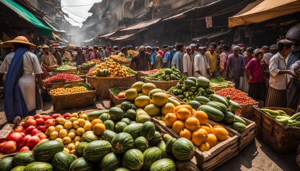 Local produce in a vibrant market scene