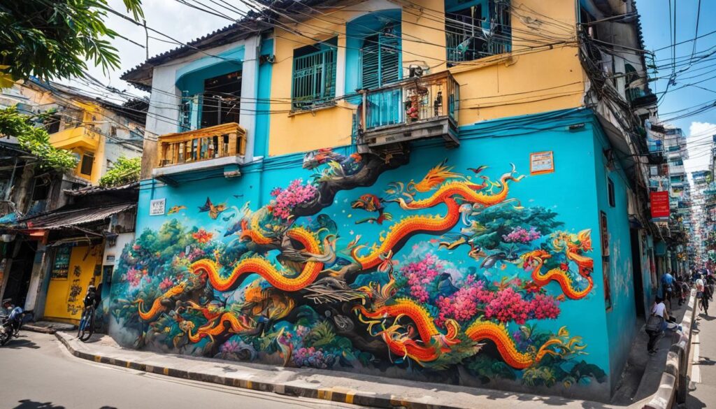 Phung Hung street area notable street art and murals
