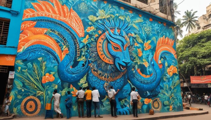Street art and murals exploration in the Colaba district of Mumbai