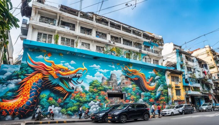 Street art and murals exploration in the Phung Hung street area
