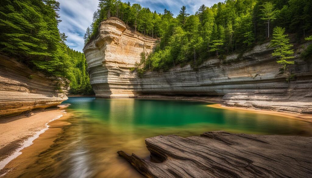 Majestic cliffs and waterfalls at Pictured Rocks National Lakeshore