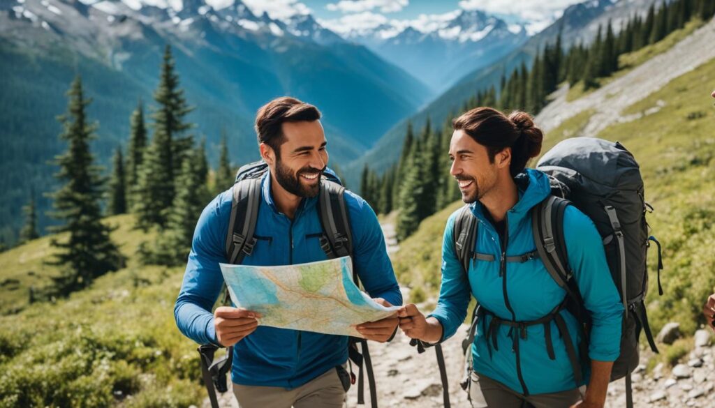 man and woman hiking together