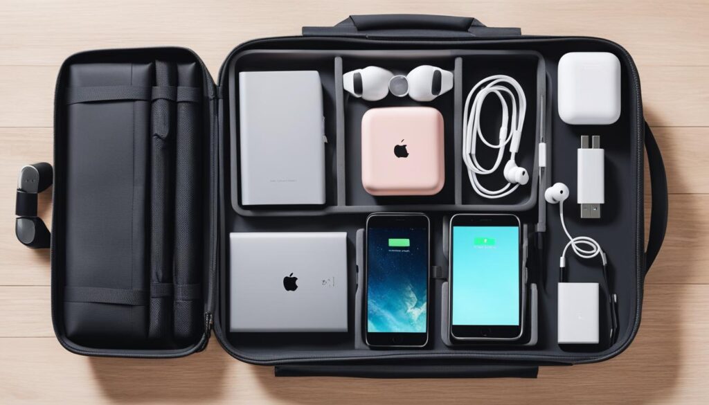 organizing tech accessories for trips