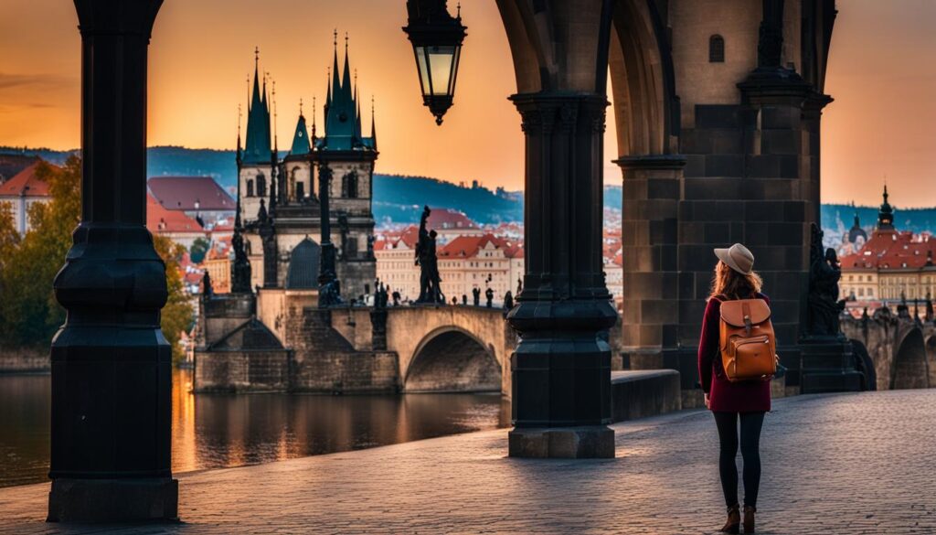 solo female traveler touring Prague's attractions