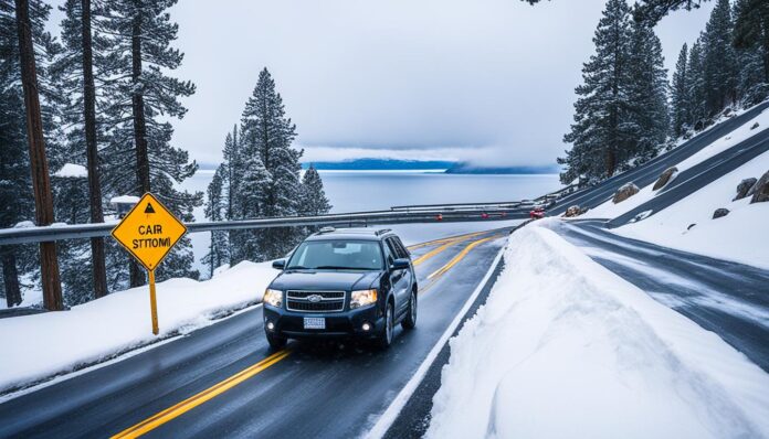 Are there any special driving considerations for Lake Tahoe in winter?