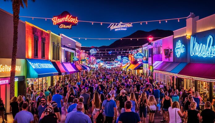 How can tourists enjoy nightlife in Henderson?