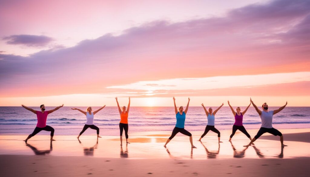 Santa Monica beach sunset yoga