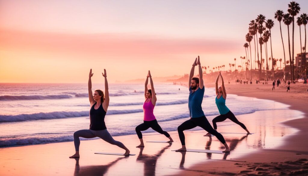 Santa Monica beach sunset yoga