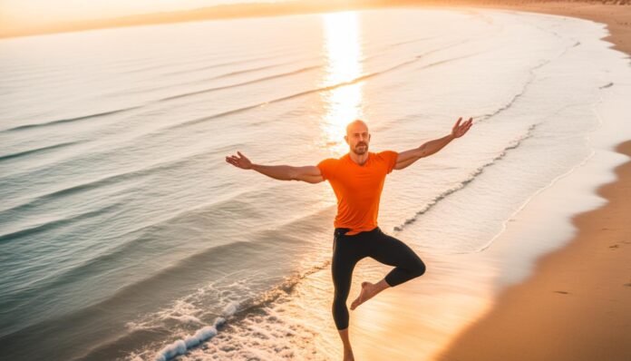 Sunset yoga on Santa Monica beach