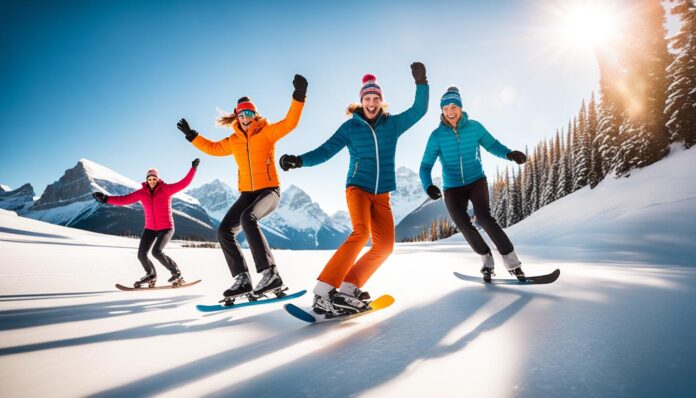 What activities can visitors enjoy on the frozen lakes in Banff during winter?
