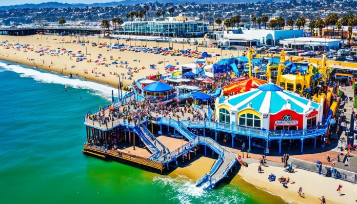 What are the parking and public transport options for Santa Monica Pier?