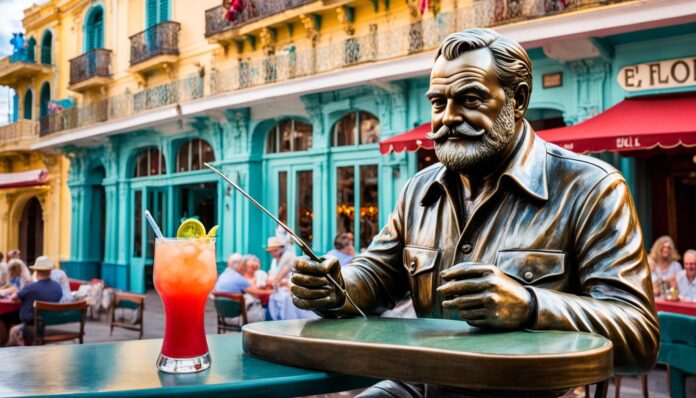 Where can visitors see Hemingway's statue at El Floridita in Havana?