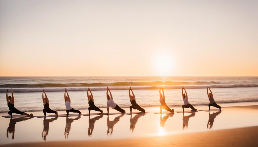 evening beach yoga image