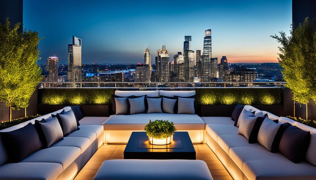 rooftop terraces with skyline views