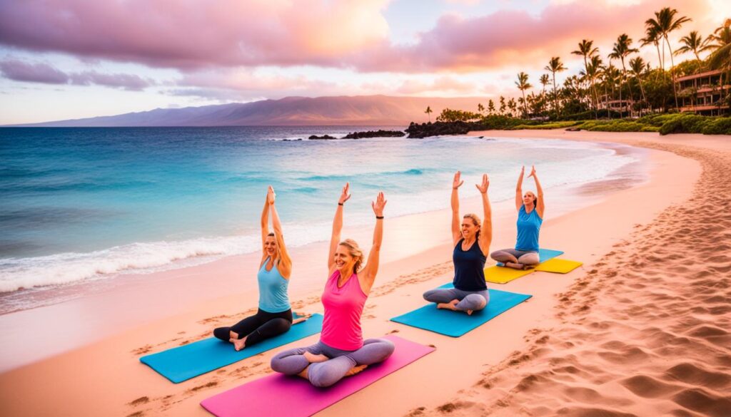 Outdoor sunrise yoga in Maui