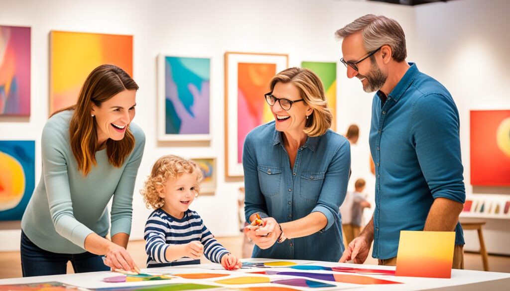 family exploring art gallery
