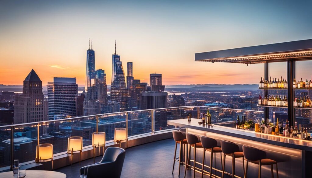 rooftop bar with panoramic city view