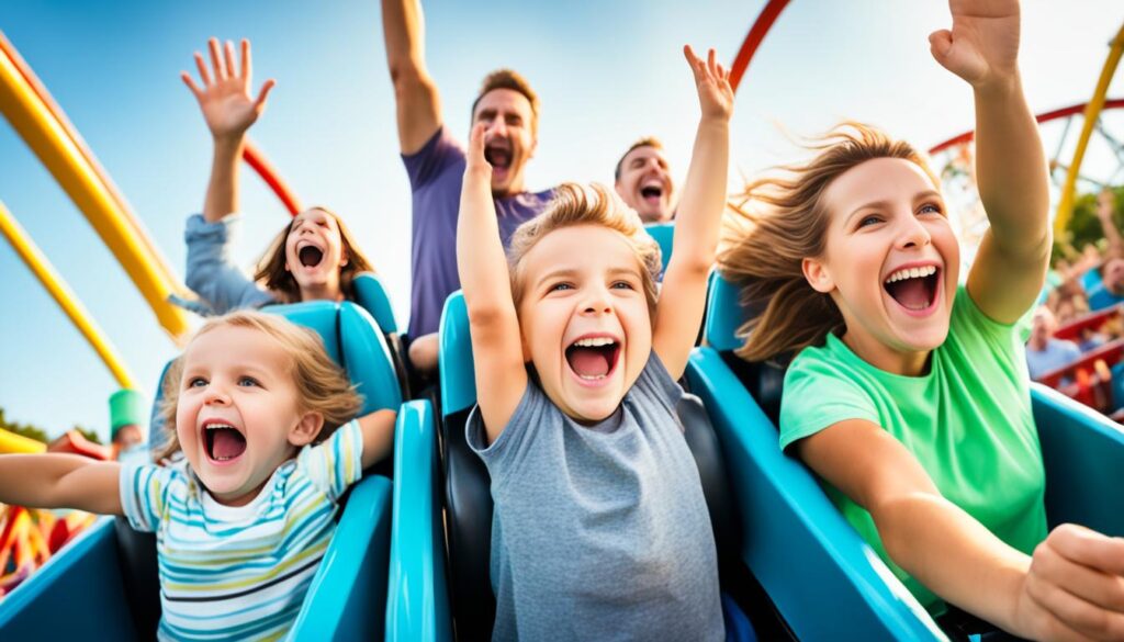 Family enjoying an amusement park ride