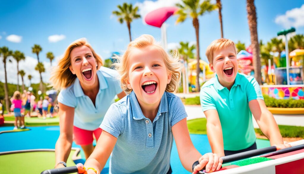 Family enjoying mini golf at Atlantic Fun Park