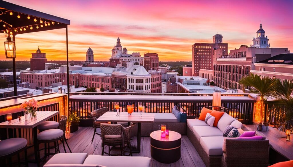 Rooftop bar with sunset view in Savannah