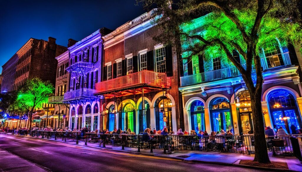 Savannah's River Street at night