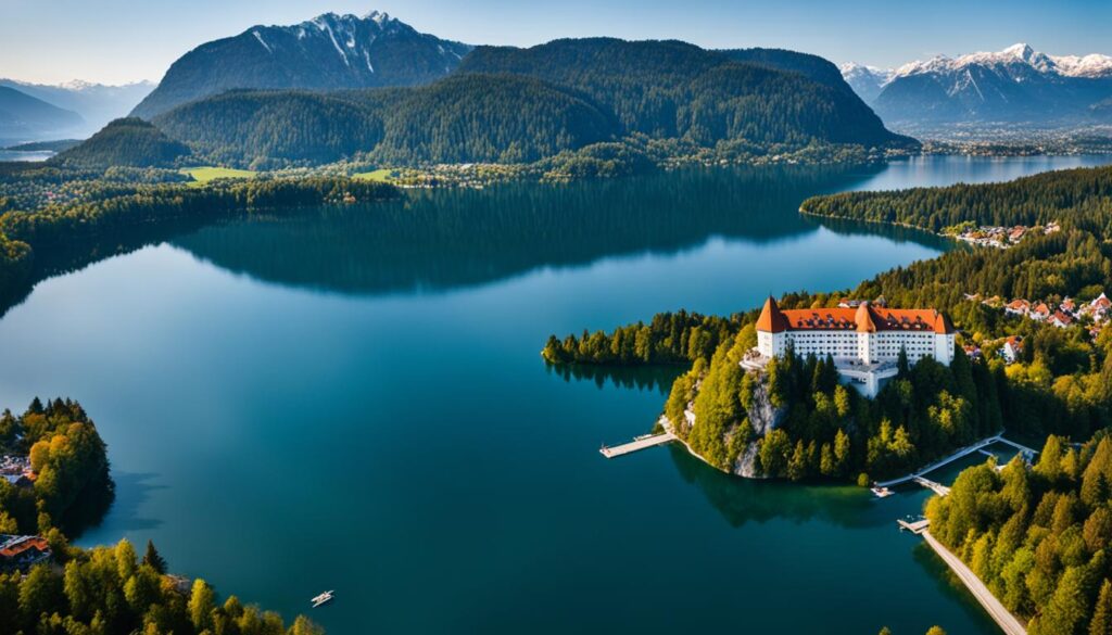 Panoramic views of Lake Bled from Hotel A