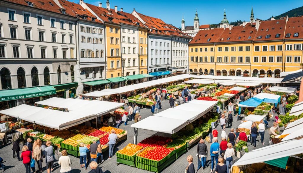 fresh produce market in Ljubljana