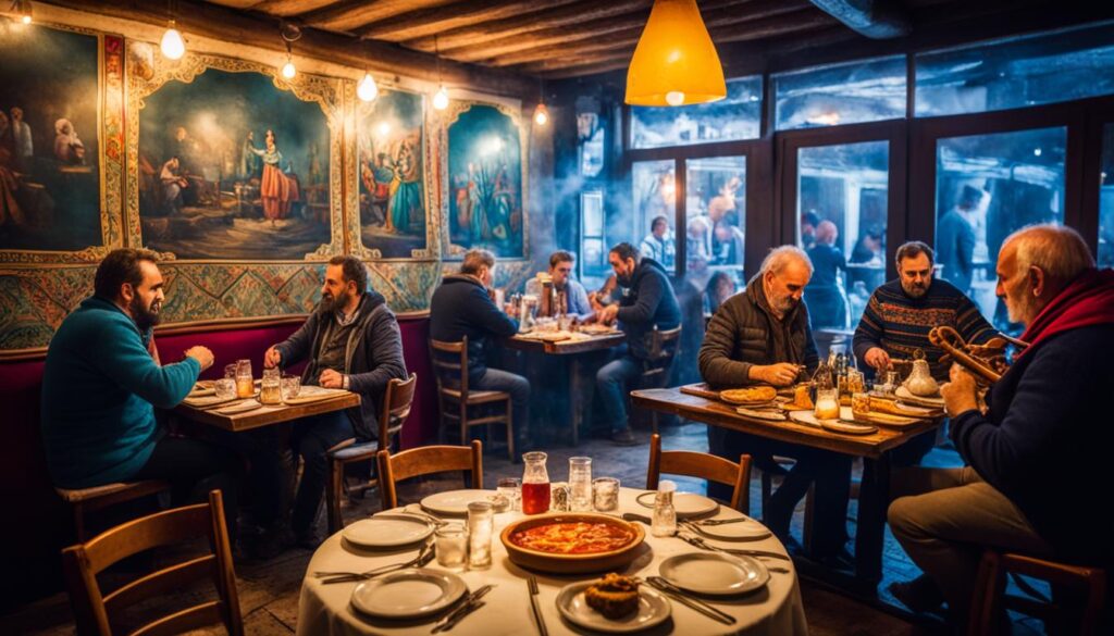 Cozy kafana dining in Serbia